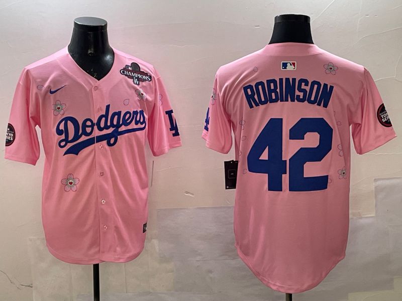 Men Los Angeles Dodgers 42 Robinson Pink Sakura Edition 2025 Nike MLB Jersey style 3